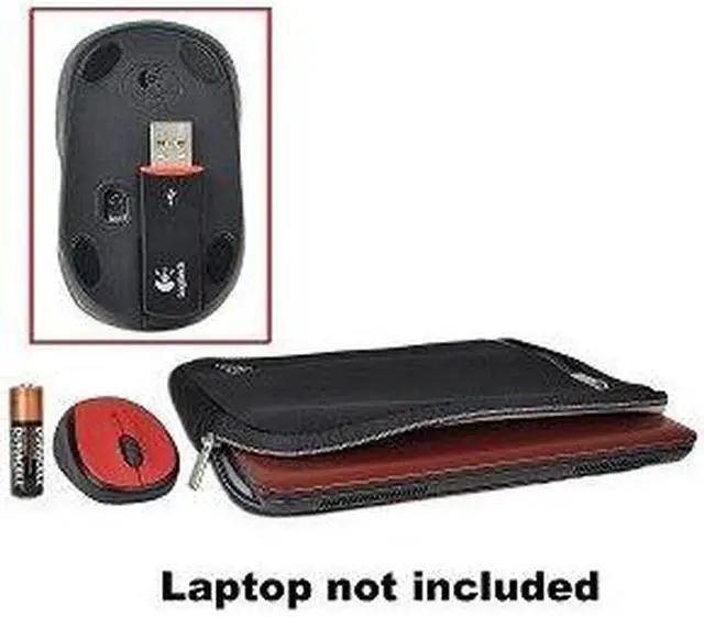 Alt view image 3 of 3 - Logitech V220 3-Button Wireless Notebook Optical Scroll Mouse & Neoprene Netbook Sleeve - Fits up to 10.2" (Black/Red)