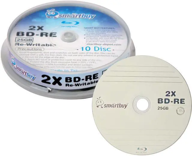 Main image of 10 Pack Smartbuy 2x 25GB Blue Blu-ray BD-RE Rewritable Branded Logo Blank Bluray Disc