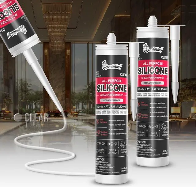 Main image of Smartbuy All Purpose Clear 100% Neutral Silicone Sealant and Adhesive for Glass Window Door Kitchen Bath Solar Frame Indoor & Outdoor Projects Odorless Waterproof Caulk 10.1oz Cartridge