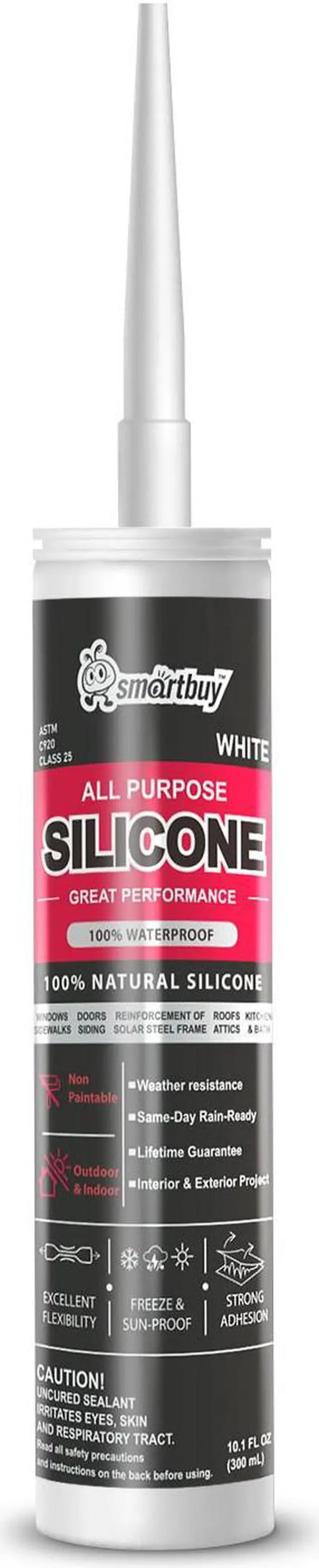 Alt view image 7 of 7 - Smartbuy All Purpose White 100% Neutral Silicone Sealant and Adhesive for Glass Window Door Kitchen Bath Solar Frame Indoor & Outdoor Projects Odorless Waterproof Caulk 10.1oz Cartridge