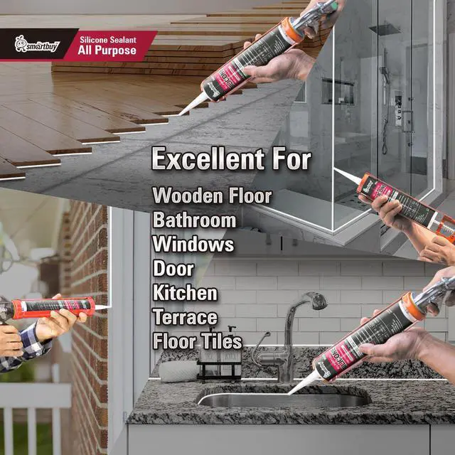 Alt view image 6 of 7 - Smartbuy All Purpose White 100% Neutral Silicone Sealant and Adhesive for Glass Window Door Kitchen Bath Solar Frame Indoor & Outdoor Projects Odorless Waterproof Caulk 10.1oz Cartridge