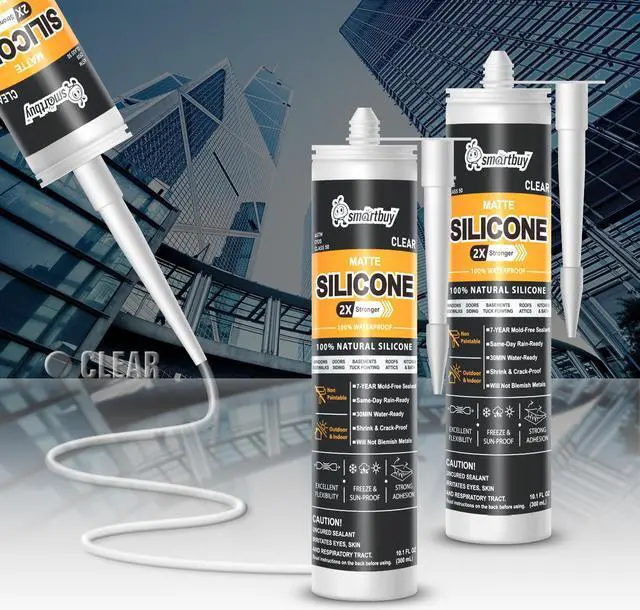 Main image of Smartbuy Advanced 2X Stronger Matte 100% Silicone Sealant and Adhesive for Glass Window Door Kitchen Bath Brick Tuckpointing Interior & Exterior Odorless Waterproof Caulk 10.1oz Cartridge (Clear)