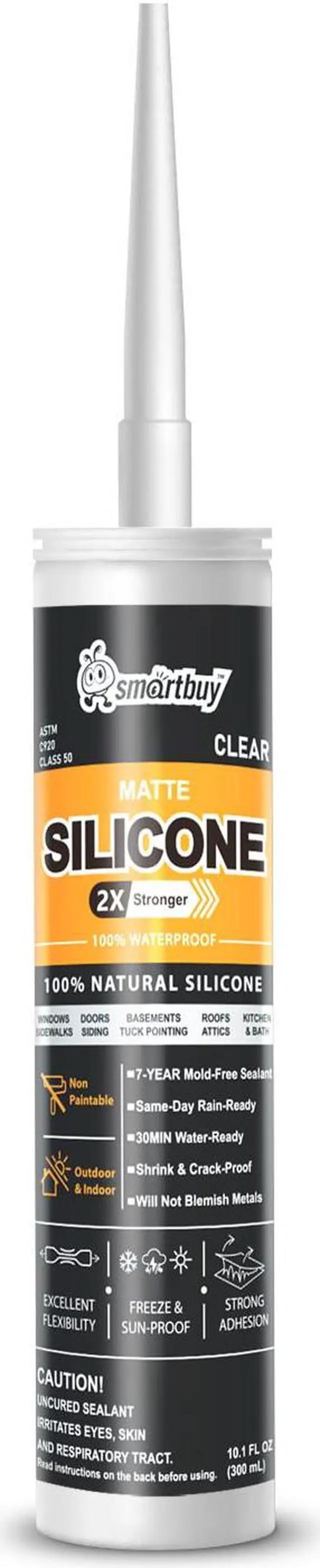 Alt view image 7 of 7 - Smartbuy Advanced 2X Stronger Matte 100% Silicone Sealant and Adhesive for Glass Window Door Kitchen Bath Brick Tuckpointing Interior & Exterior Odorless Waterproof Caulk 10.1oz Cartridge (Clear)