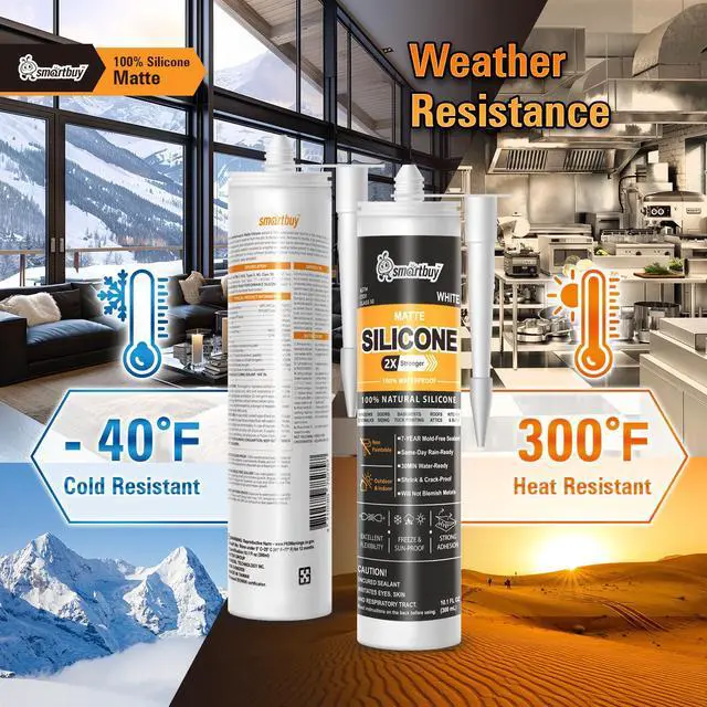 Alt view image 4 of 7 - Smartbuy Advanced 2X Stronger Matte 100% Silicone Sealant and Adhesive for Glass Window Door Kitchen Bath Brick Tuckpointing Interior & Exterior Odorless Waterproof Caulk 10.1oz Cartridge (Clear)