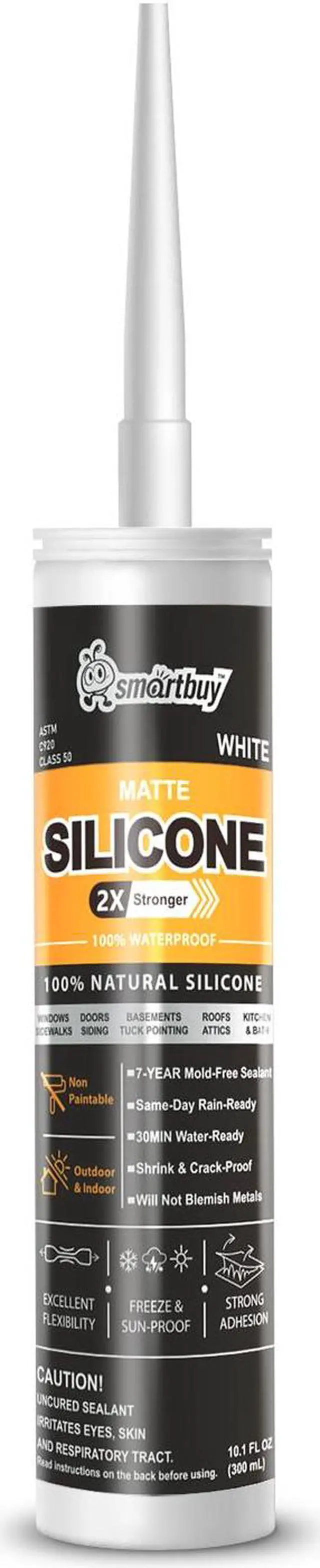 Alt view image 7 of 7 - Smartbuy Advanced 2X Stronger Matte 100% Silicone Sealant and Adhesive for Glass Window Door Kitchen Bath Brick Tuckpointing Interior & Exterior Odorless Waterproof Caulk 10.1oz Cartridge (White)
