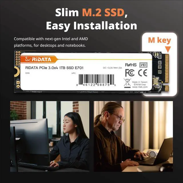 Alt view image 5 of 6 - RiDATA E701 256GB NVMe M.2 PCIe Gen3x4 2280 SSD Internal Solid State Drive 3D NAND Read Upto 1600MB/s Write Upto 1000MB/s SLC Caching Technology for PC or Laptop