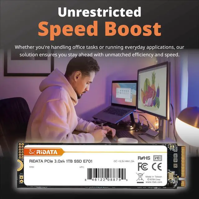 Alt view image 6 of 6 - RiDATA E701 256GB NVMe M.2 PCIe Gen3x4 2280 SSD Internal Solid State Drive 3D NAND Read Upto 1600MB/s Write Upto 1000MB/s SLC Caching Technology for PC or Laptop