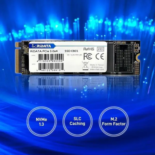 Alt view image 2 of 5 - RiDATA E801 128GB NVMe M.2 PCIe Gen3x4 2280 SSD Internal Solid State Drive 3D NAND Read Upto 1800MB/s Write Upto 600MB/s High-speed PCIe technology - Enhanced by LDPC coding