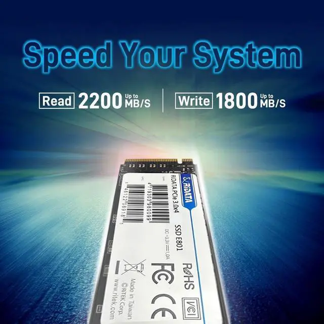 Alt view image 4 of 5 - RiDATA E801 128GB NVMe M.2 PCIe Gen3x4 2280 SSD Internal Solid State Drive 3D NAND Read Upto 1800MB/s Write Upto 600MB/s High-speed PCIe technology - Enhanced by LDPC coding
