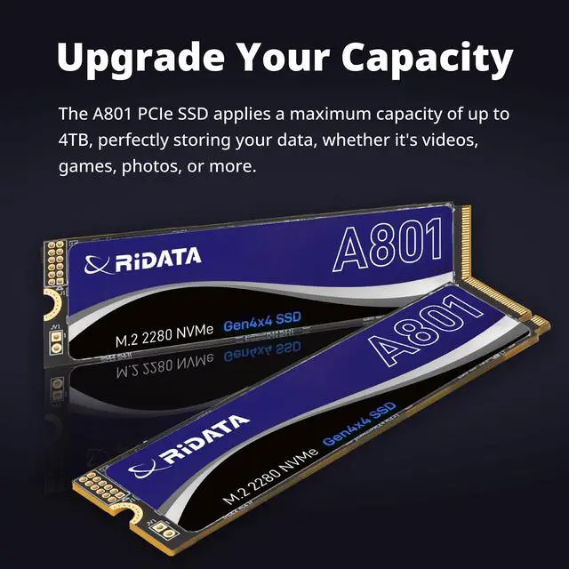 Alt view image 6 of 6 - RiDATA A801 1TB SLC Cache NVMe 1.4 PCIe Gen 4x4 M.2 2280 SSD Internal Solid State Drive 3D NAND R/W Speed Upto 5000/4800 MB/s Storage for Gaming and Laptop & Desktop Upgrades
