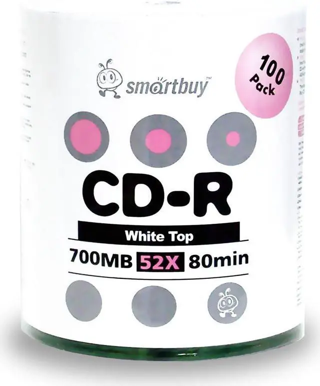 Main image of Smartbuy CD-R 52X 700MB 80Min White Top Blank Data Recordable Disc (100 Packs)