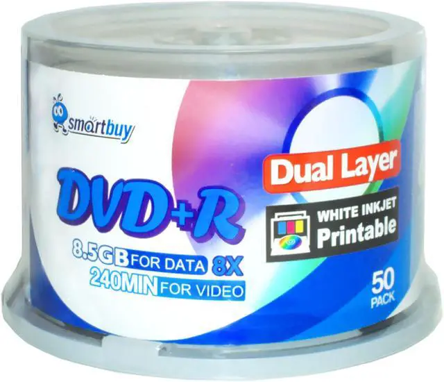 Main image of Smartbuy 8X DVD+R DL 8.5GB Dual Layer White Inkjet Hub Printable Music Video Data Recordable Disc