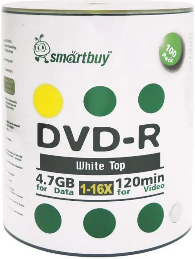 Alt view image 2 of 3 - Smartbuy DVD-R 16X 4.7GB 120Min White Top Music Video Data Recordable Disc (100 Packs)