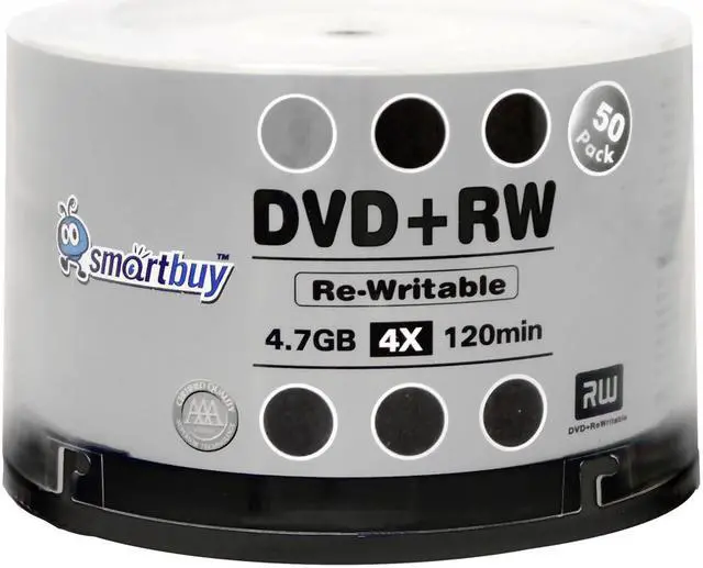 Alt view image 2 of 7 - 50 Pack Smartbuy Blank DVD+RW 4x 4.7GB 120Min Branded Logo Rewritable DVD Media Disc
