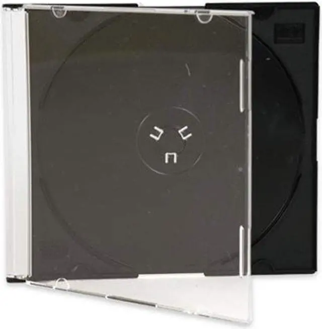 Main image of Slim 5.2mm Jewel Case Thin Clear Single CD DVD Disc Storage w/Built-in Black Tray (50 Pack)