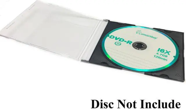Alt view image 3 of 3 - Slim 5.2mm Jewel Case Thin Clear Single CD DVD Disc Storage w/Built-in Black Tray (50 Pack)