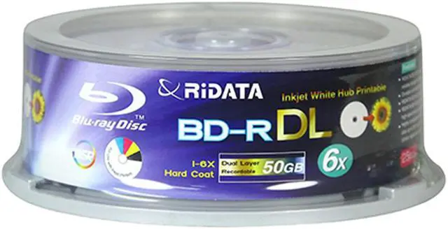 Alt view image 3 of 5 - Ridata Blu-ray BD-R DL Dual Layer 6X 50GB White Inkjet Hub Printable Recordable Blank Media Disc with Spindle Packing (100 Pack)