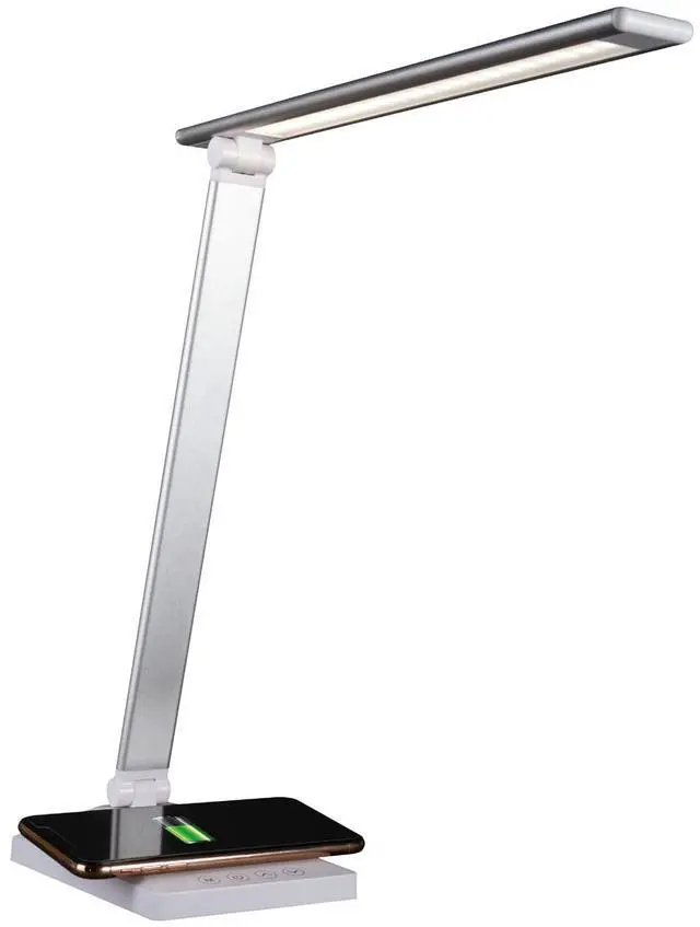 Alt view image 2 of 10 - OttLite CSDQA02W-SHPR Wellness Series Entice LED Desk Lamp with Wireless Charging - Silver Arm - 11" to 22" High - White