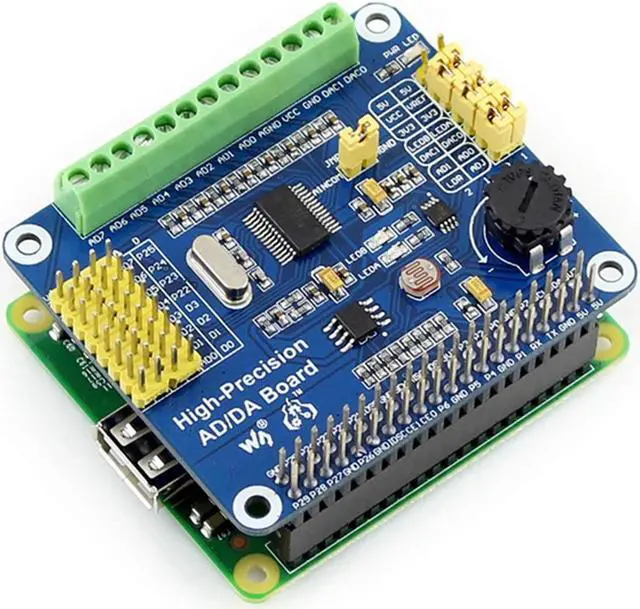 Alt view image 3 of 7 - High-Precision AD/DA Expansion Board for Raspberry Pi 4B/3B+/3B/2B/Zero/W/Zero WH and Jetson Nano,Add High-Precision AD/DA Functions to Pi. Onboard ADS1256 8-CH 24bit ADC and DAC8532 2-CH 16bit DAC