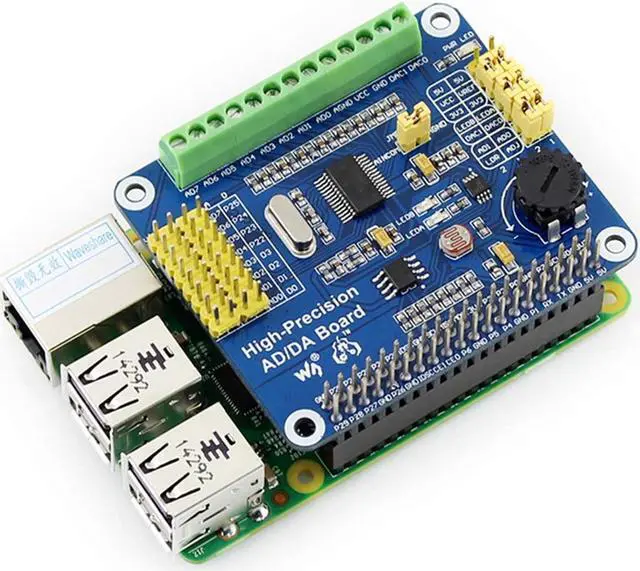 Alt view image 2 of 7 - High-Precision AD/DA Expansion Board for Raspberry Pi 4B/3B+/3B/2B/Zero/W/Zero WH and Jetson Nano,Add High-Precision AD/DA Functions to Pi. Onboard ADS1256 8-CH 24bit ADC and DAC8532 2-CH 16bit DAC