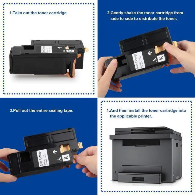 Alt view image 2 of 7 - INK E-SALE Compatible Toner Cartridge Replacement for Dell E525W E525 525 (KCMY, 4-Pack), for use with Dell Color Laser E525W Printer