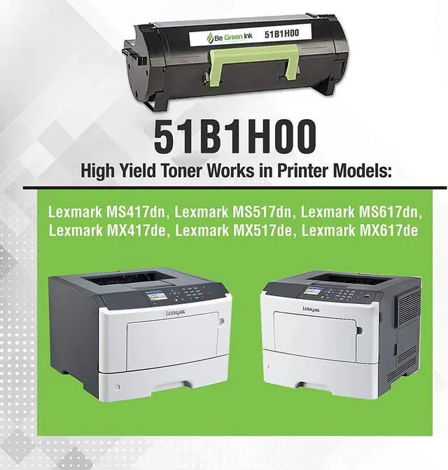Alt view image 2 of 6 - Be Green Ink Compatible Replacement Toner Cartridge for Lexmark MS417 MX417 MS517 MX517 MX617 MS417dn MS517dn MS617dn MX417de MX517de MX617de - 51B1H00 Black Toner (8.5k Yield)