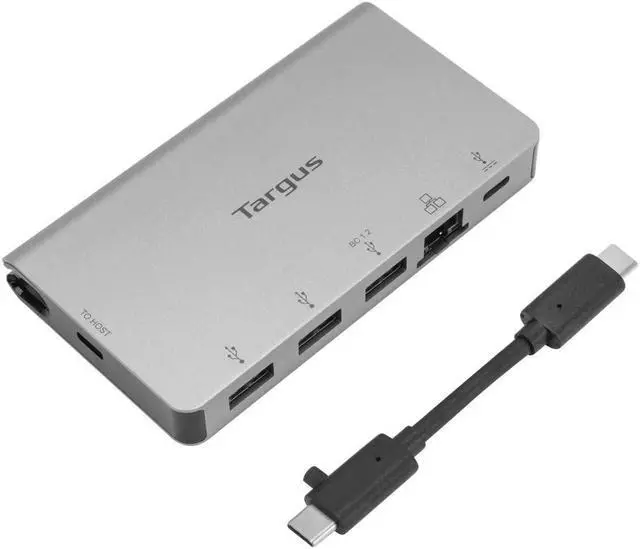 Alt view image 4 of 7 - Targus USB-C Ethernet Adapter with 3X USB-A Ports and 1x USB-C Port with 100W PD Pass-Thru, Gray (ACA951USZ)