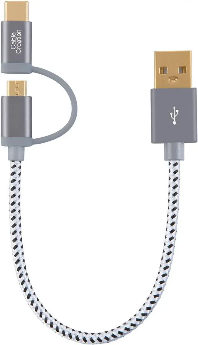 Alt view image 4 of 7 - 2 in 1 USB C Cable, CableCreation 0.8ft Micro USB + USB C to USB A Fast Charge Cord Braided, Compatible with Sumsang Note 8, Pixel XL, Android & USB-C Devices, 0.25 M/Space Gray Aluminum Case