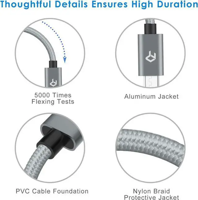 Alt view image 5 of 6 - Micro USB Cable High Speed Data and Charging Nylon Braided Charger Cord 3-Pack 3 Feet