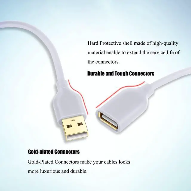 Alt view image 3 of 7 - USB Extension Cable White 2-Pack 2.0 6ft/2m USB Type A Male to A Female Extension Cord White USB Cable Extender with Gold-Plated Connectors