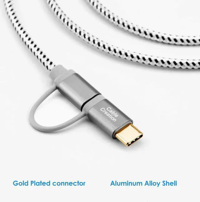 Alt view image 4 of 5 - CableCreation 2 in 1 USB C Cable, 4ft Micro USB + USB C to USB A Fast Charge Cord Braided, Compatible with Galaxy S20/S10/S9 Note 10 9 8, Pixel 4XL,1.2 M/ Space Gray Aluminum
