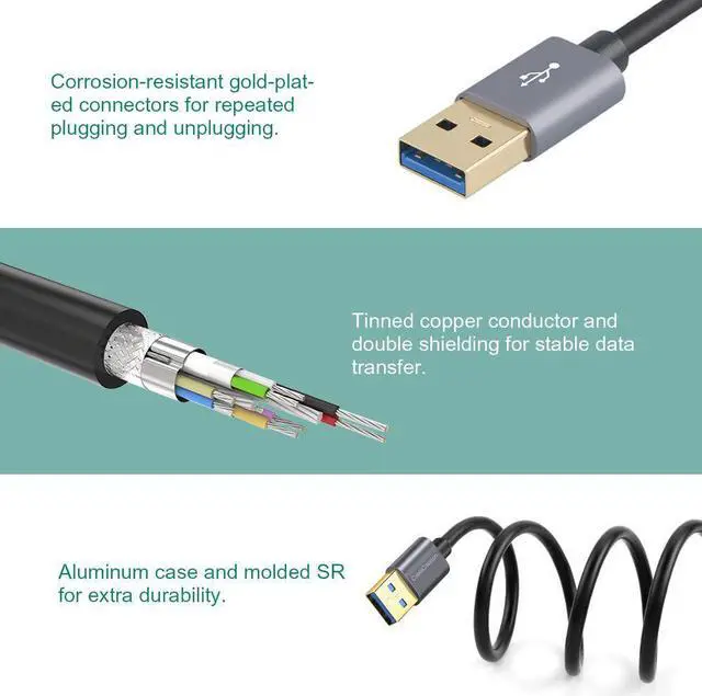 Alt view image 6 of 7 - USB 3.0 Cable, CableCreation USB Type A Male to Male Cable, Compatible External Hard Drive, Camera, Handwriting Board, Radiator and More, Space Gray, Aluminum Case, 3.3ft