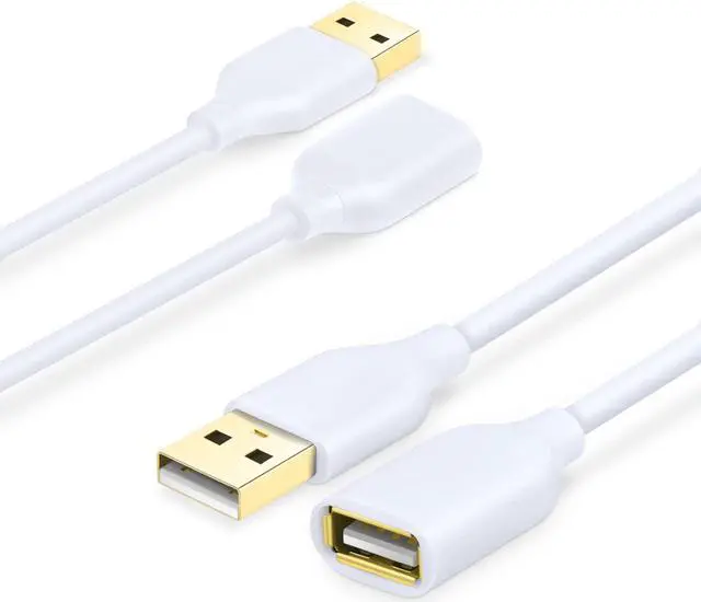 Main image of USB Extension Cable White 2-Pack 2.0 6ft/2m USB Type A Male to A Female Extension Cord White USB Cable Extender with Gold-Plated Connectors