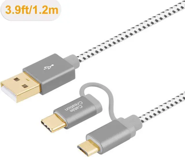 Alt view image 2 of 5 - CableCreation 2 in 1 USB C Cable, 4ft Micro USB + USB C to USB A Fast Charge Cord Braided, Compatible with Galaxy S20/S10/S9 Note 10 9 8, Pixel 4XL,1.2 M/ Space Gray Aluminum