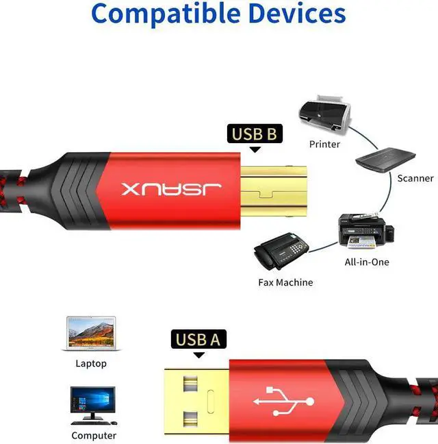 Alt view image 2 of 7 - Printer Cable 10FT USB Printer Cable USB 2.0 Type A Male to B Male Scanner Cord USB B Cable High Speed for HP Canon Epson Dell Brother Lexmark Xerox Samsung etc and Piano DAC