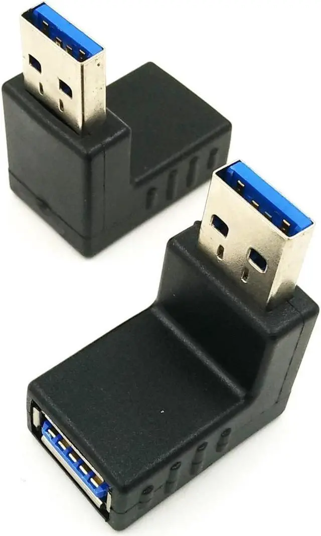 Alt view image 6 of 6 - 2pcs USB 3.0 up Down Male to Female Extension Adapter Combo Upward and Downward 90 Degree Right Angle USB 3.0 Super-Speed Connector Adapter(Black)