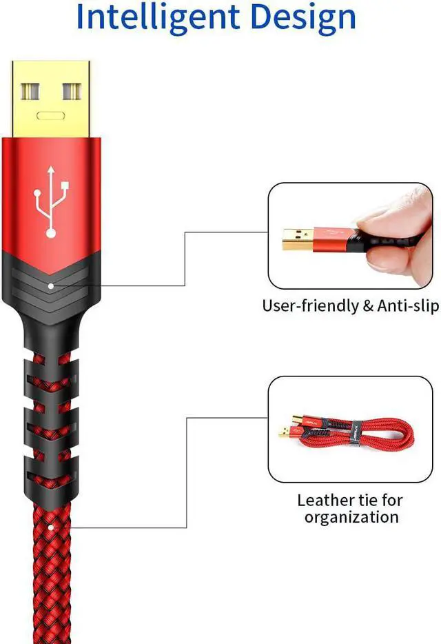 Alt view image 7 of 7 - Printer Cable 10FT USB Printer Cable USB 2.0 Type A Male to B Male Scanner Cord USB B Cable High Speed for HP Canon Epson Dell Brother Lexmark Xerox Samsung etc and Piano DAC