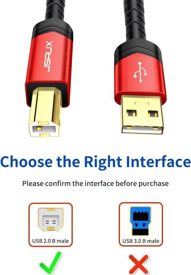 Alt view image 6 of 7 - Printer Cable 10FT USB Printer Cable USB 2.0 Type A Male to B Male Scanner Cord USB B Cable High Speed for HP Canon Epson Dell Brother Lexmark Xerox Samsung etc and Piano DAC
