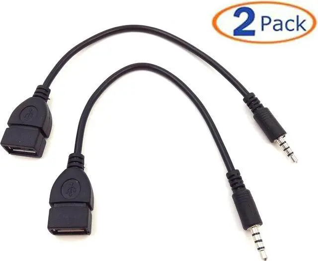 Alt view image 2 of 5 - 2 Pack USB 2.0 A Female to 3.5mm Male Jack Plug Car AUX Audio Converter Adapter Cable