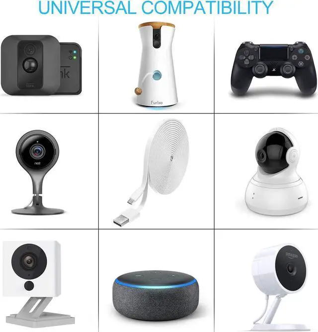 Alt view image 2 of 7 - 2 Pack 13.1FT Power Extension Cable Compatible with WyzeCam Wyze Cam v4 WyzeCam Pan WYZE Cam OG Kasa Cam Nest Cam Blink Cloud Cam USB to Micro USB Durable Charging and Data Sync Cord for Camera-White