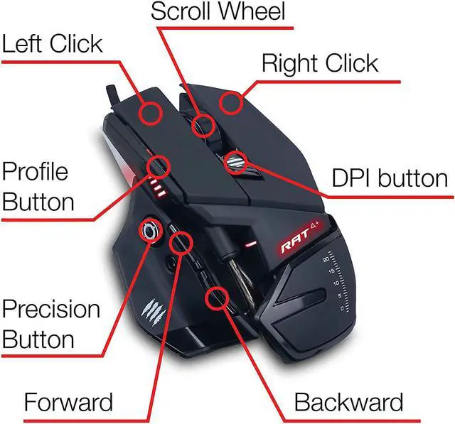 Alt view image 2 of 7 - Mad Catz The Authentic R.A.T. 4+ Optical Gaming Mouse