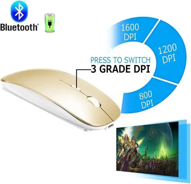 Alt view image 2 of 7 - Bluetooth Mouse for MacBook pro/MacBook air/Laptop/iMac/ipad Wireless Mouse for MacBook pro MacBook Air/iMac/Laptop/Notebook/pc(BT/Gold)