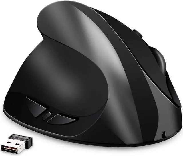 Main image of Left-Handed Mouse, AURTEC Rechargeable 2.4G Wireless Ergonomic Vertical Mice with USB Receiver, 6 Buttons and 3 Adjustable DPI 800/1200/1600 for Left Hand, Black