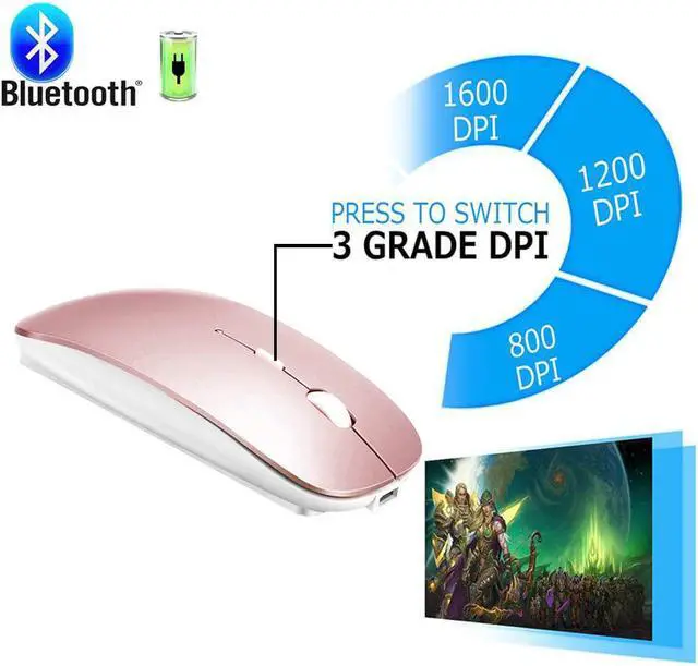 Alt view image 2 of 6 - Bluetooth Mouse for MacBook pro/MacBook air/iPad/Laptop/iMac/pc Wireless Mouse for MacBook pro MacBook Air/iMac/Laptop/Notebook/pc (BT/Pink)