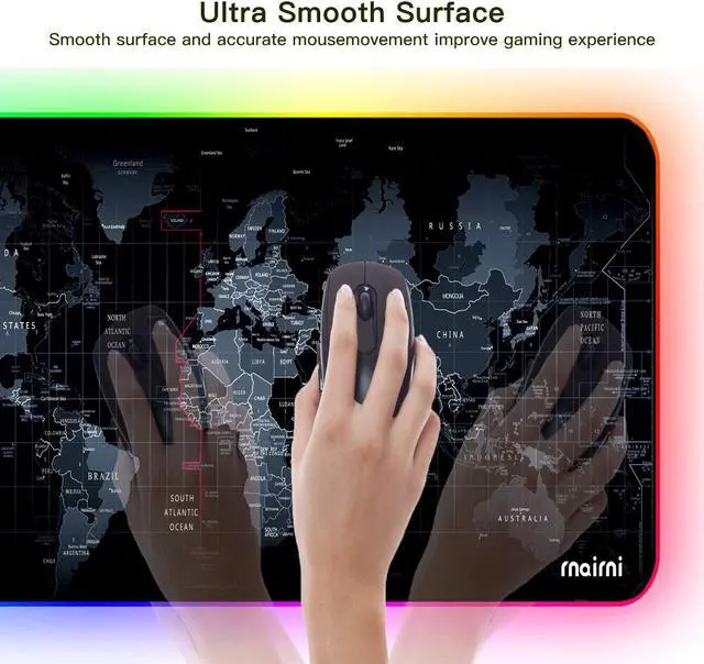 Alt view image 2 of 7 - rnairni Extended RGB Gaming Mouse Pad, Extra Large Gaming Mouse Mat for Gamer, Waterproof Office Desktop Mat with 10 Lighting Mode, for PC Computer RGB Keyboard Mouse - 31.5'' x 15in x 4mm(Map)