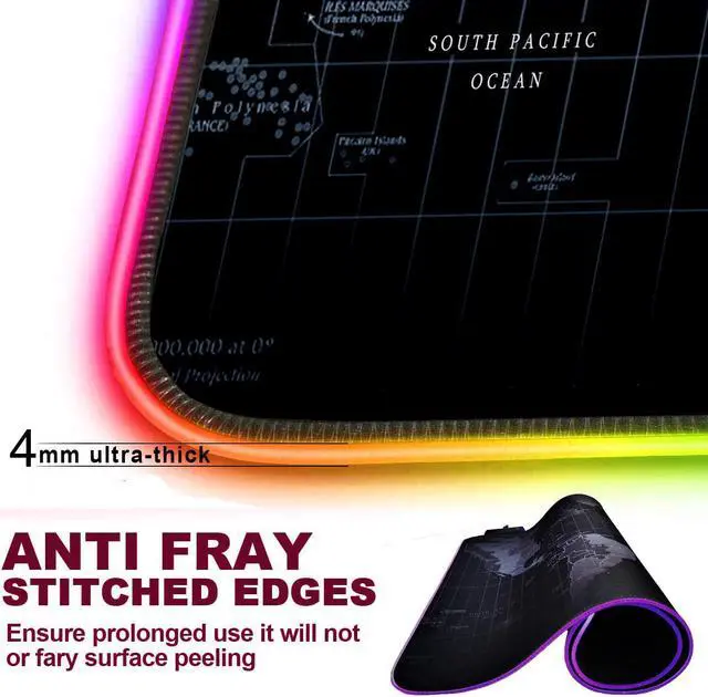 Alt view image 7 of 7 - rnairni Extended RGB Gaming Mouse Pad, Extra Large Gaming Mouse Mat for Gamer, Waterproof Office Desktop Mat with 10 Lighting Mode, for PC Computer RGB Keyboard Mouse - 31.5'' x 15in x 4mm(Map)