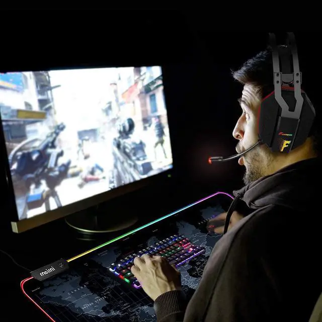 Alt view image 6 of 7 - rnairni Extended RGB Gaming Mouse Pad, Extra Large Gaming Mouse Mat for Gamer, Waterproof Office Desktop Mat with 10 Lighting Mode, for PC Computer RGB Keyboard Mouse - 31.5'' x 15in x 4mm(Map)