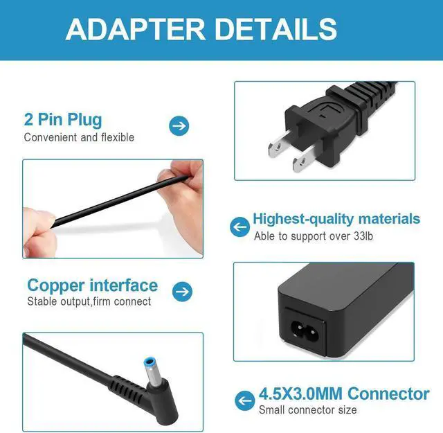 Alt view image 4 of 5 - 45W AC Charger Power Supply Adapter Cord Fit for HP 15-ay103dx Laptop PC Laptop