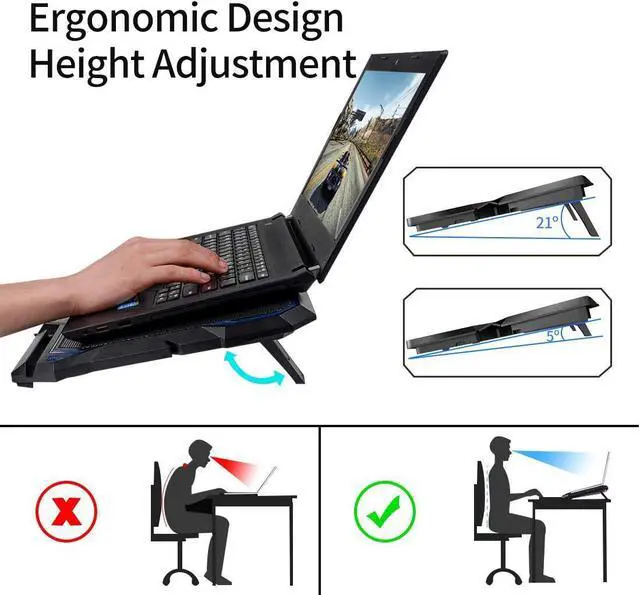 Alt view image 6 of 7 - Laptop Cooling Pad, Laptop Cooler with 6 Quiet Led Fans for 15.6-17 Inch Laptop Cooling Fan Stand, Portable Ultra Slim USB Powered Gaming Laptop Cooling Pad, Switch Control Fan Speed Function