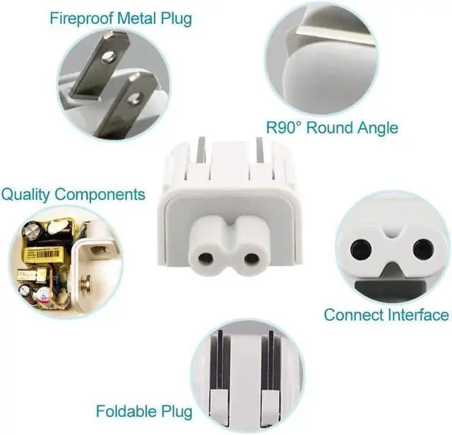 Alt view image 5 of 7 - AC Power Adapter US Wall Folding Plug Duck Head (2 Pack), SEOYO Charge Adapter US Standard Plug Duck Head for MacBook Pro/MacBook Air/Mac iBook/iPhone/iPod/etc.White (Upgrade)